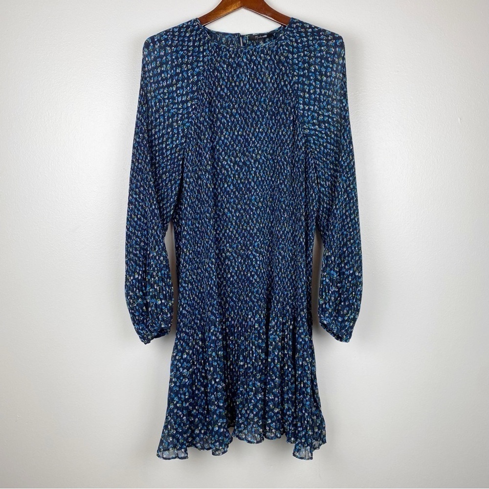 Madewell Crinkle Georgette Flared Hem Mini Dress Floral Blue Plus Size 1X NWT - Picture 6 of 13